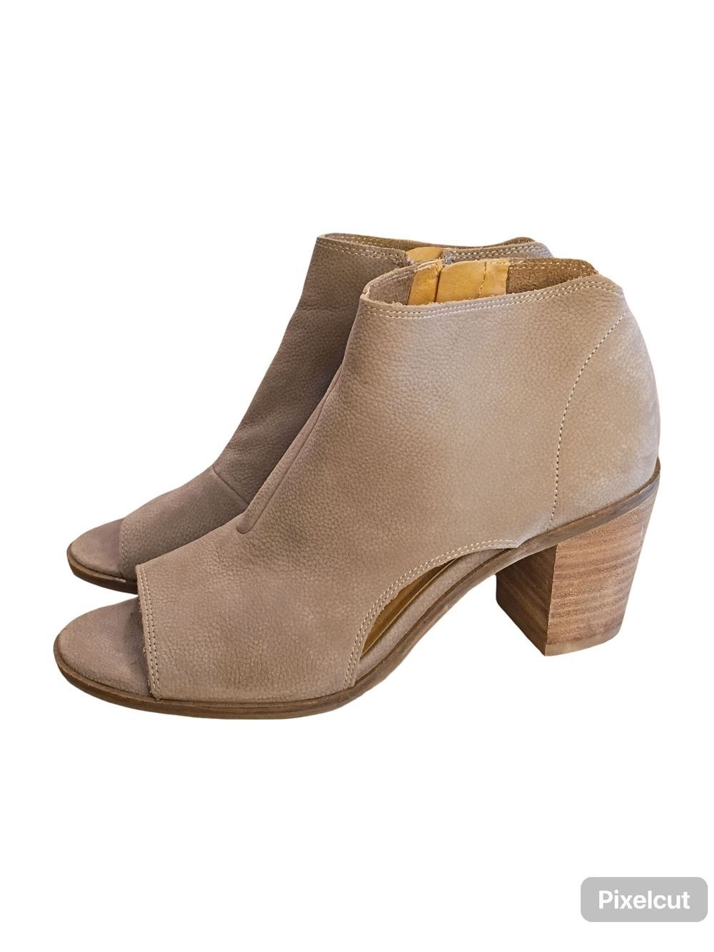 Lucky Brand Taupe Open-Toe Block Heel Booties Women's Size 8M